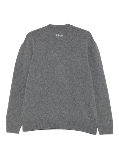 Msgm Mushroom-intarsia Wool Blend Pullover Clothing In Gray