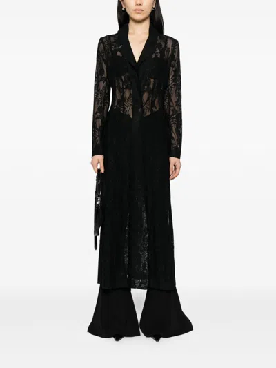 Norma Kamali Lace Long Coat In Black
