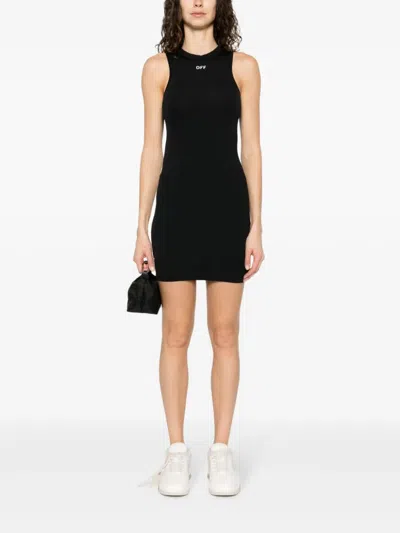 Off-white Sleek Rowing Logo-print Mini Dress In Black
