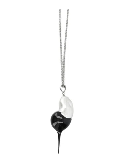 Ottolinger Asymmetrical Pearl Drop Necklace In Silver