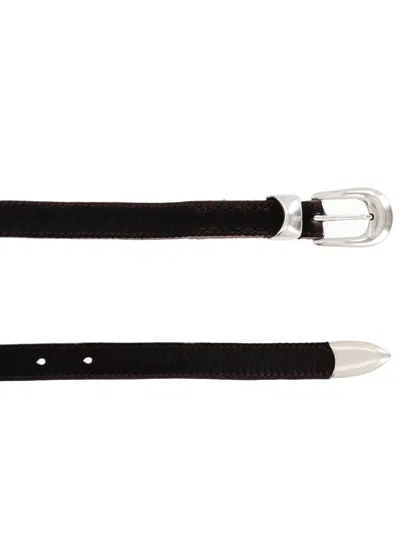 Our Legacy Brown Cow Leather Belt In Black