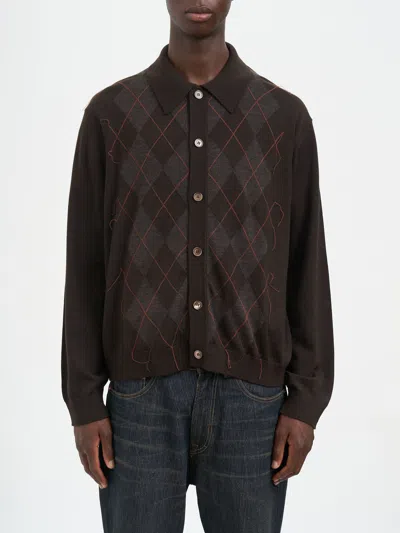 Our Legacy Evenin Polo Shirt Pub Argyle Fine Wool In Brown