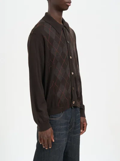 Our Legacy Evenin Polo Shirt Pub Argyle Fine Wool In Brown