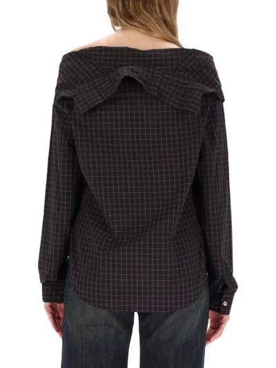 Our Legacy Off-the-shoulder Black Shirt With Subtle Grid Pattern In Black