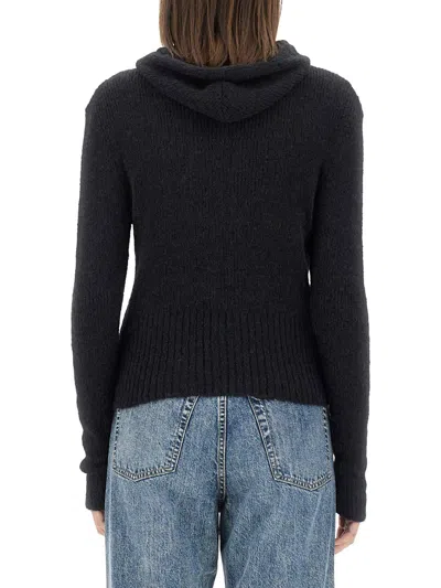 Our Legacy Hooded Zip-up Knit Sweater With Ribbed Details In Animal Print