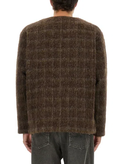 Our Legacy Embroidered Wool Blend V-neck Cardigan With Front Pockets In Brown