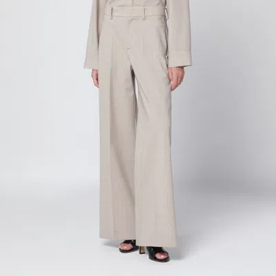 P.a.r.o.s.h . Wide Stucco-coloured Wool Trousers In Neutral