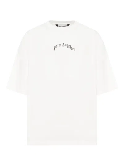 Palm Angels Oversized Logo Back Curved Short Sleeves T-shirt In White