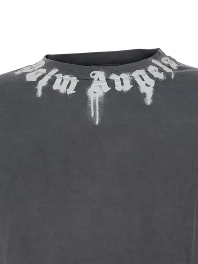 Palm Angels Neck Logo Regular T-shirt In Gray