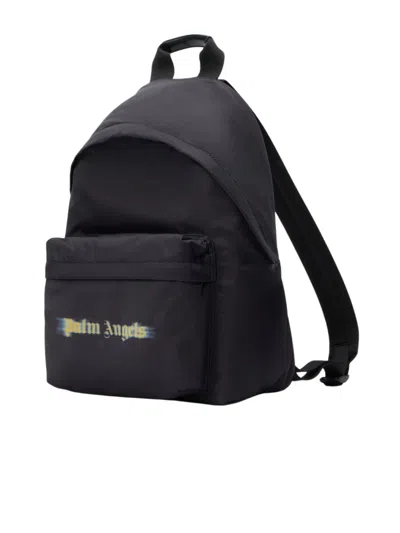 Palm Angels Kids "blurred" Logo Big Backpack In Black