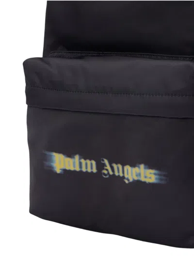 Palm Angels Kids "blurred" Logo Big Backpack In Black