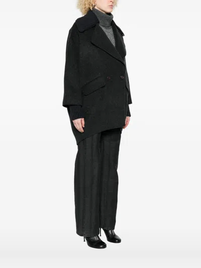 P.a.r.o.s.h Parosh Dark Grey Double-breasted Coat In Black