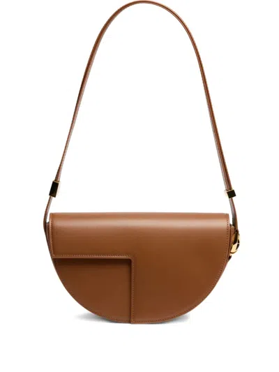 Patou Leather Shoulder Bag Adjustable Strap In Brown