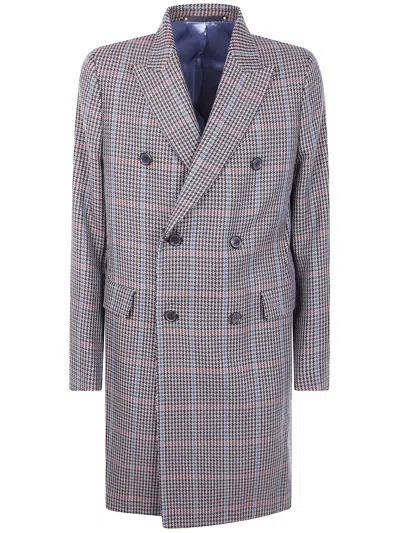 Paul Smith Checked-pattern Double-breasted Coat In Purple