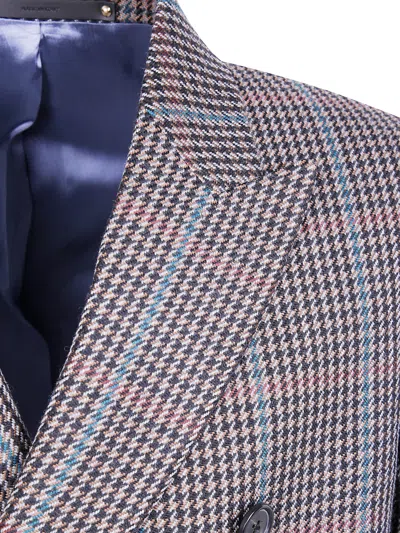 Paul Smith Checked-pattern Double-breasted Coat In Purple
