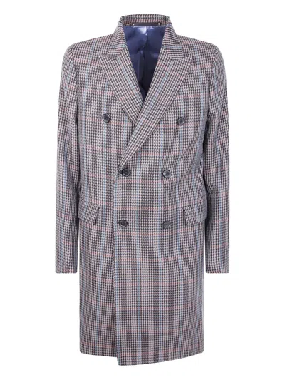 Paul Smith Checked-pattern Double-breasted Coat In Purple