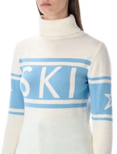 Perfect Moment Ivory And Blue Merino Wool Ski Sweater