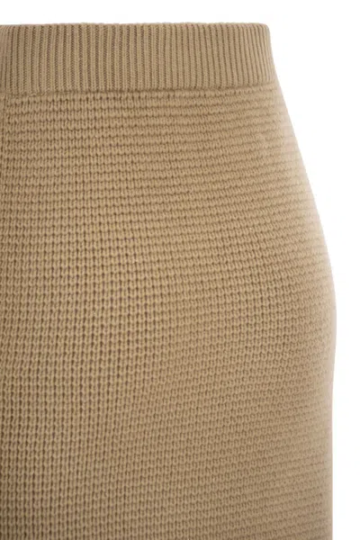 Peserico Fitted Long Skirt In Textured Knit Wool In Brown