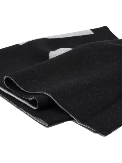 Pinko Black Wool Blend Scarf In Black