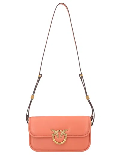 Pinko Brown Leather Shoulder Bag In Orange