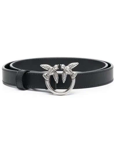 Pinko Love Birds Thin Black Belt In Black
