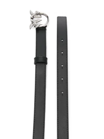 Pinko Love Birds Thin Black Belt In Black