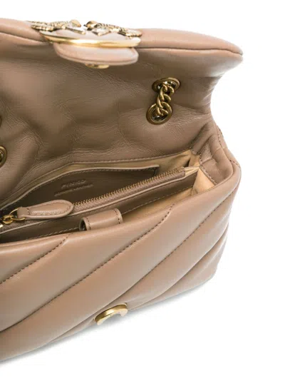 Pinko Beige Shoulder Bag With Quilted Design In Brown