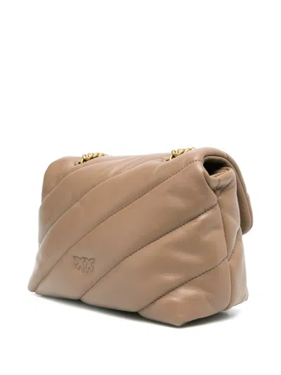 Pinko Beige Shoulder Bag With Quilted Design In Brown