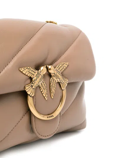 Pinko Beige Shoulder Bag With Quilted Design In Brown