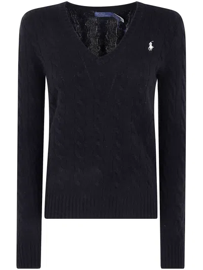 Polo Ralph Lauren "kimberly"long Sleeve V Neck In Black