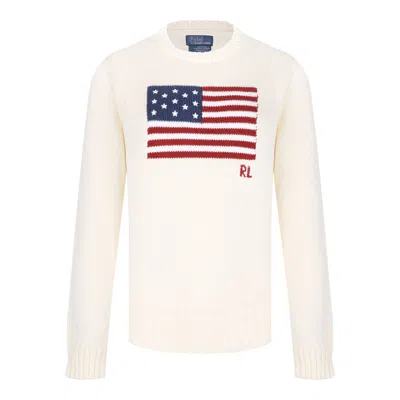 Polo Ralph Lauren Long Sleeve Crew Neck Polo Jumper In Cream Multi