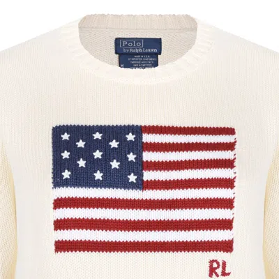 Polo Ralph Lauren Long Sleeve Crew Neck Polo Jumper In Cream Multi