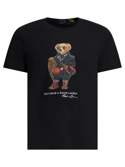Polo Ralph Lauren Slim-fit Crew Neck T-shirt With Graphic Bear Print In Black