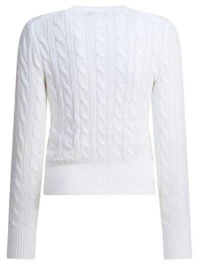 Polo Ralph Lauren Braided Crewneck Cardigan With Logo Knitwear White In White