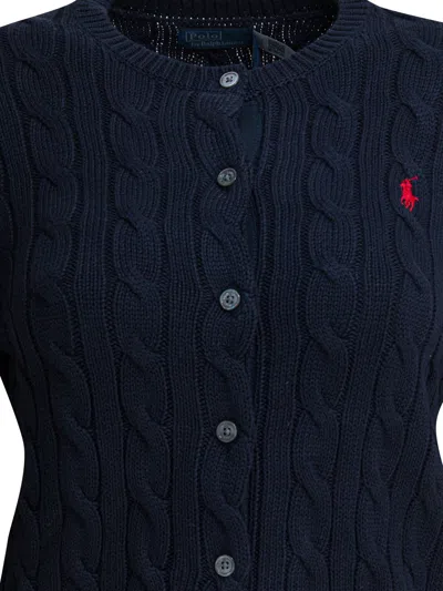 Polo Ralph Lauren Braided Crewneck Cardigan With Logo In Blue