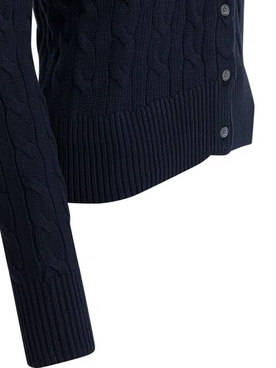 Polo Ralph Lauren Braided Crewneck Cardigan With Logo In Blue