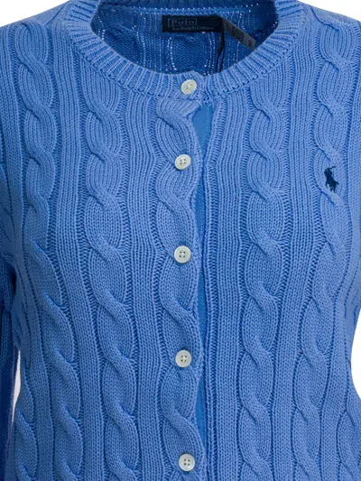 Polo Ralph Lauren Braided Crewneck Cardigan With Logo In Blue