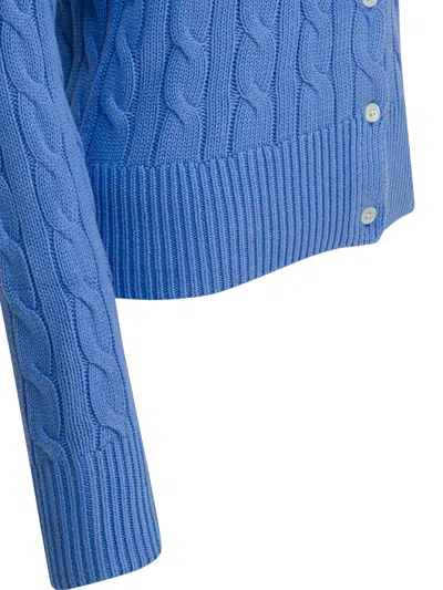 Polo Ralph Lauren Braided Crewneck Cardigan With Logo In Blue