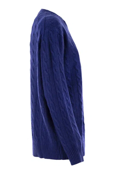 Polo Ralph Lauren Plaited Wool And Cashmere Crew-neck In Blue