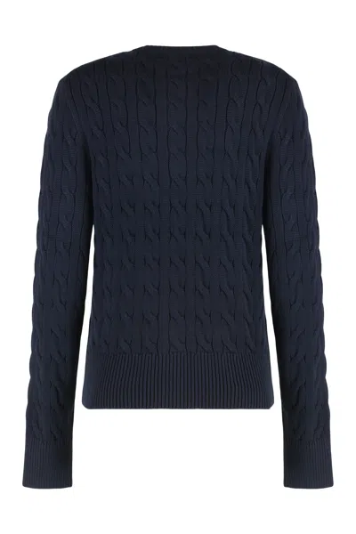 Polo Ralph Lauren Cable-knit Cotton Crewneck Cardigan In Blue