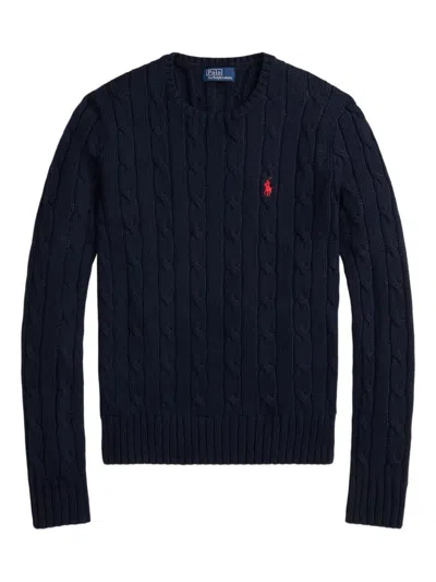 Polo Ralph Lauren Cable-knit Slim Fit Cotton Crewneck Jumper In Blue
