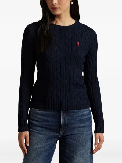 Polo Ralph Lauren Cable-knit Slim Fit Cotton Crewneck Jumper In Blue