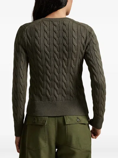Polo Ralph Lauren Crew Neck Cardigan In Cable-knit Cotton In Green