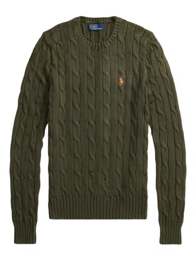 Polo Ralph Lauren Crew Neck Sweater In Cable Knit Cotton In Green