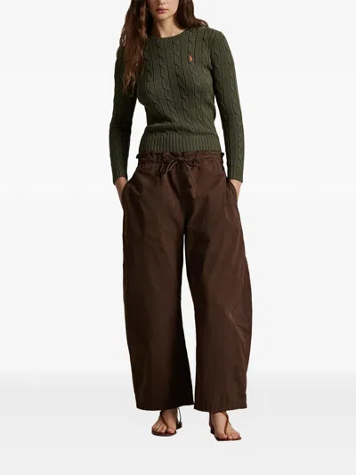 Polo Ralph Lauren Crew Neck Sweater In Cable Knit Cotton In Green