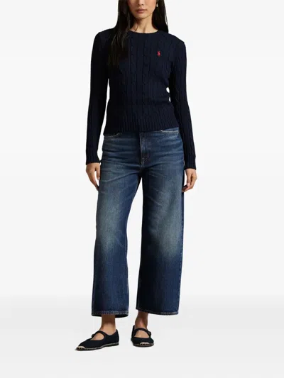 Polo Ralph Lauren Cable-knit Slim Fit Cotton Crewneck Jumper In Blue
