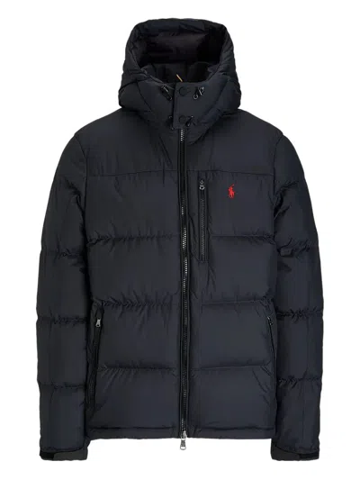 Polo Ralph Lauren Blue Down Jacket With Fixed Hood And Embroidered Pony Logo On Chest In Tech Fabric Man In Blue