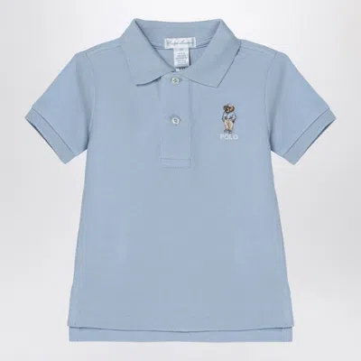 Polo Ralph Lauren Light Blue Cotton Polo Shirt With Logo Embroidery In Blue