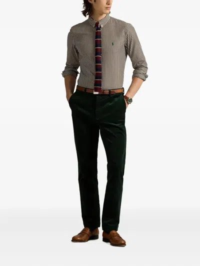 Polo Ralph Lauren Brown And White Striped Cotton Shirt  In Multi