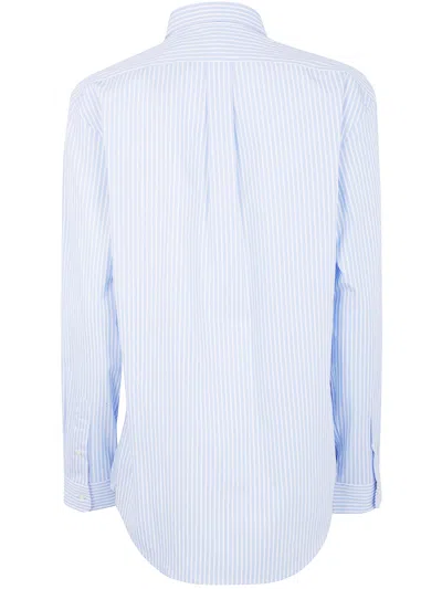 Polo Ralph Lauren Icon Logo Estate Collar Slim Fit Stripe Poplin Dress Shirt In Blue